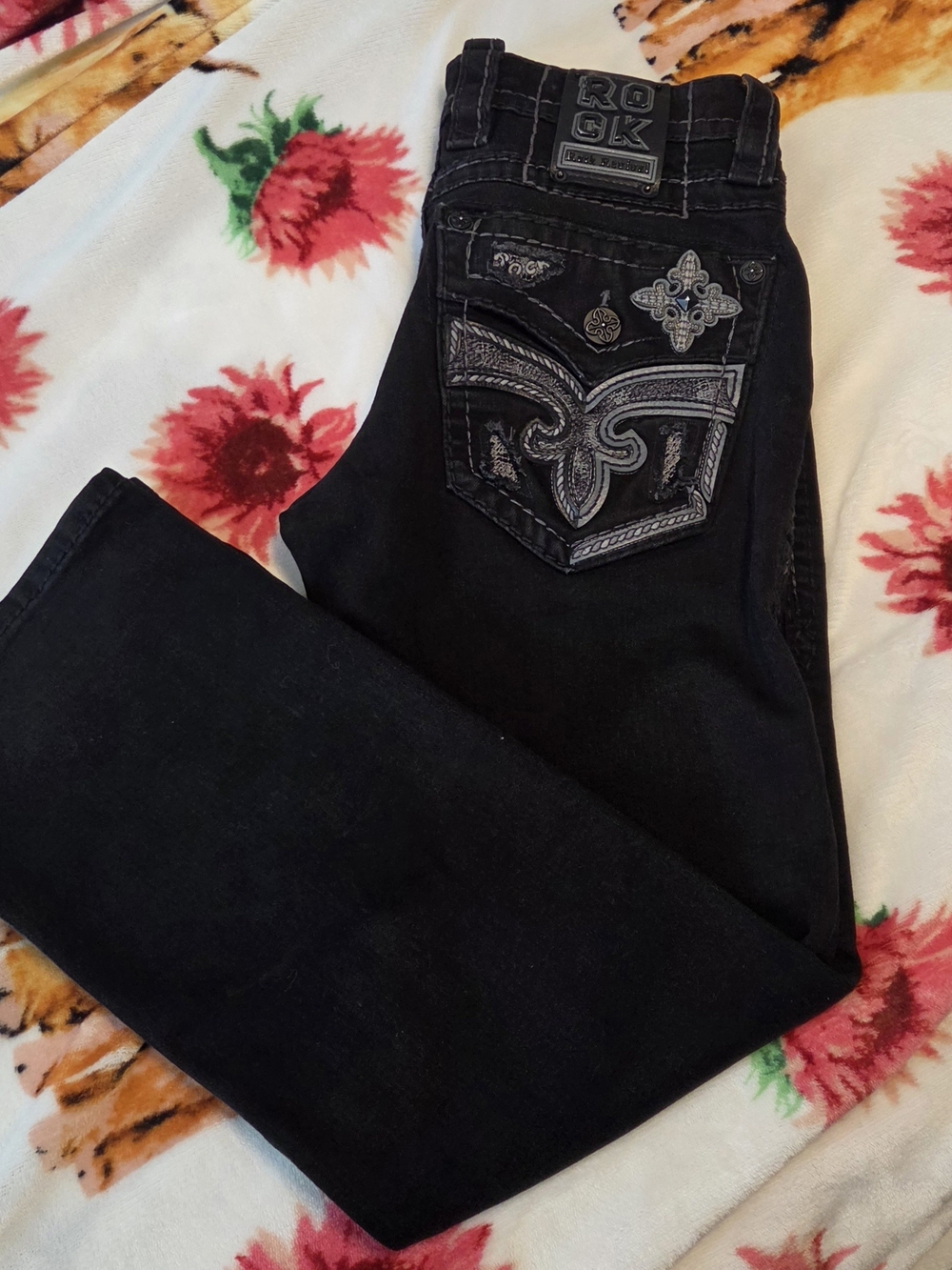 Rock Revival Black Boot Cut Jeans with Silver Embroidery
